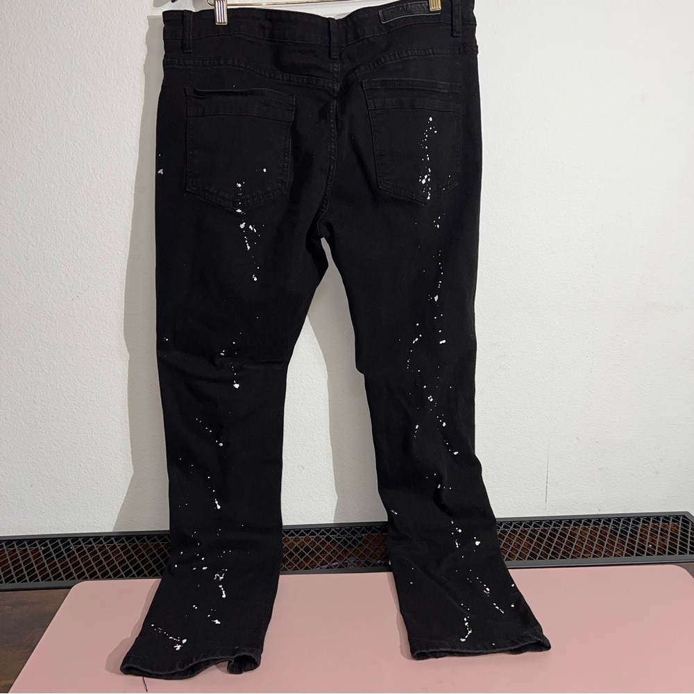 Men's Black Distressed Paint Splatter Jeans Size 40x32 Ripped Spandex Retro Edgy - Picture 6 of 16